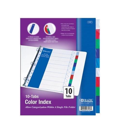 3-Ring Binder Dividers with 10 Color Tabs