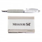 Missouri S&T Silver Business Card Holder & Pen Gift Set