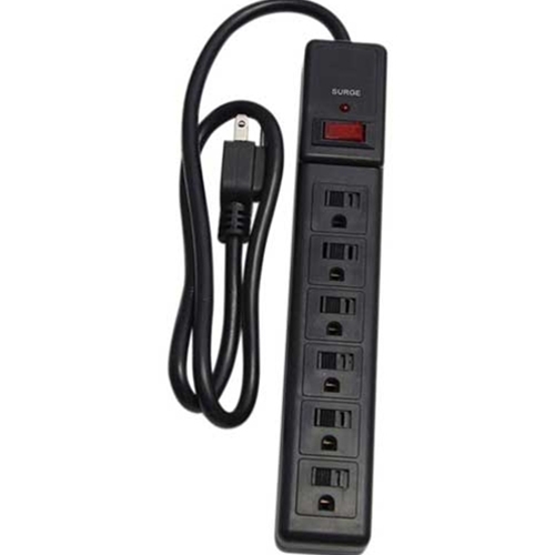 6 Outlet Black Surge Strip with 3' Cord