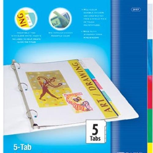 3-Ring Binder Dividers with 5 Insertable Color Tabs