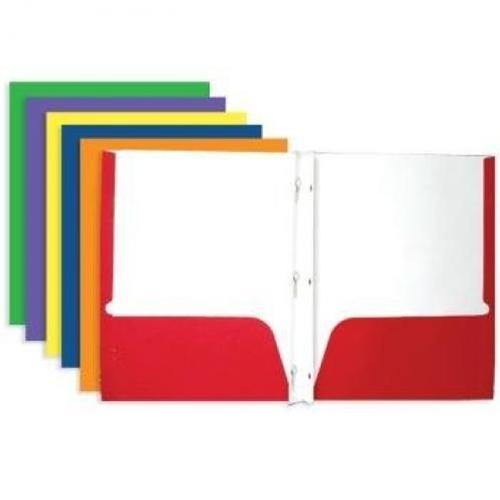 Assorted Colors 2-Pocket Portfolio with 3-Prong Fastener