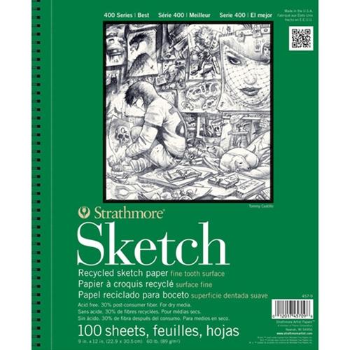 Strathmore Artist Papers 11" x 14" 60 lb. 400 Series Recycled Sketch 100 Sheet Spiral Bound Pad