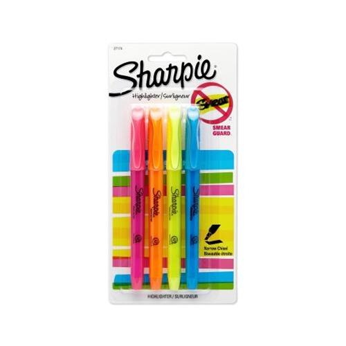 4 Pack Assorted Colors Pocket-Style Sharpie Highlighters Assorted