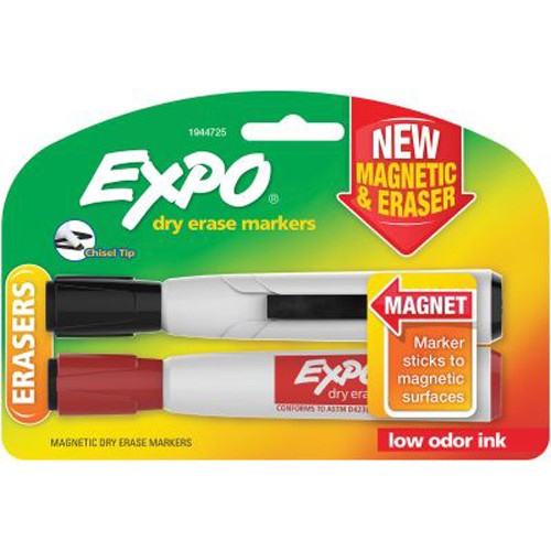 Magnetic Dry Erase Chisel Marker With Eraser 2/Pkg