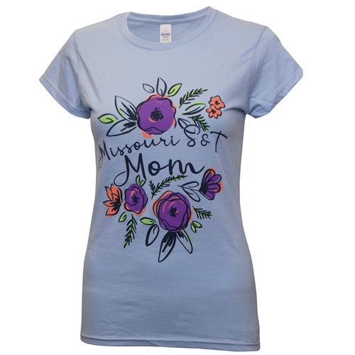 Missouri S&T Mom Neon Floral Design Light Blue Womens' Crew Neck Shirt