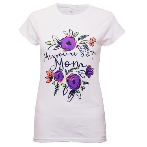 Missouri S&T Mom Neon Floral Design White Womens' Crew Neck Shirt