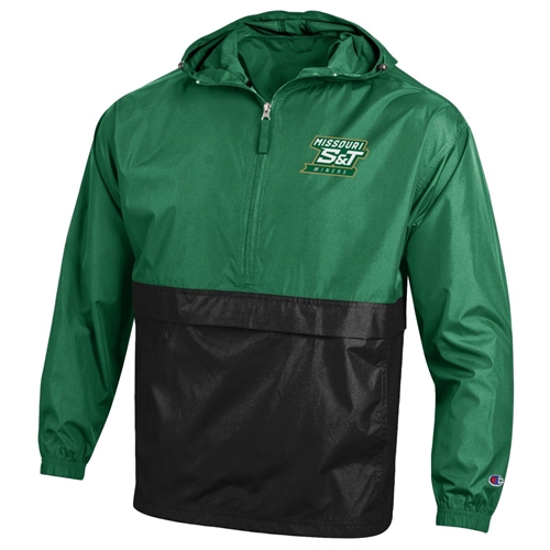 Missouri S&T Miners Champion Green and Black 1/4 Zip Packable Jacket