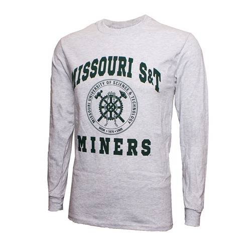 Missouri S&T Miners Historic Seal Heather Grey Crew Neck Shirt