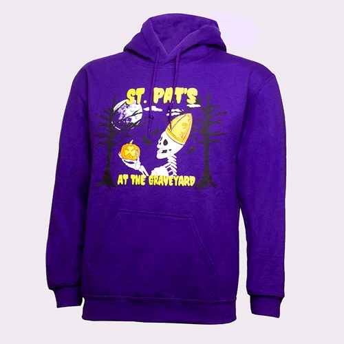 St. Patrick's Day Purple Sweatshirt with Hood Skeleton and Graveyard Graphic Full Chest