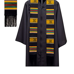 Kente Black and Gold Long Stole with Fringe